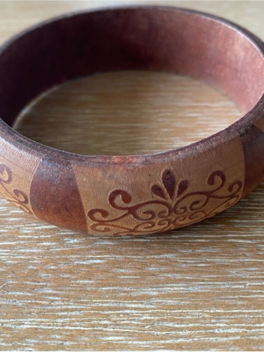 Wood Jewelry Set of 2 Floral Carved Drop Earrings + Bangle Bracelet NEW